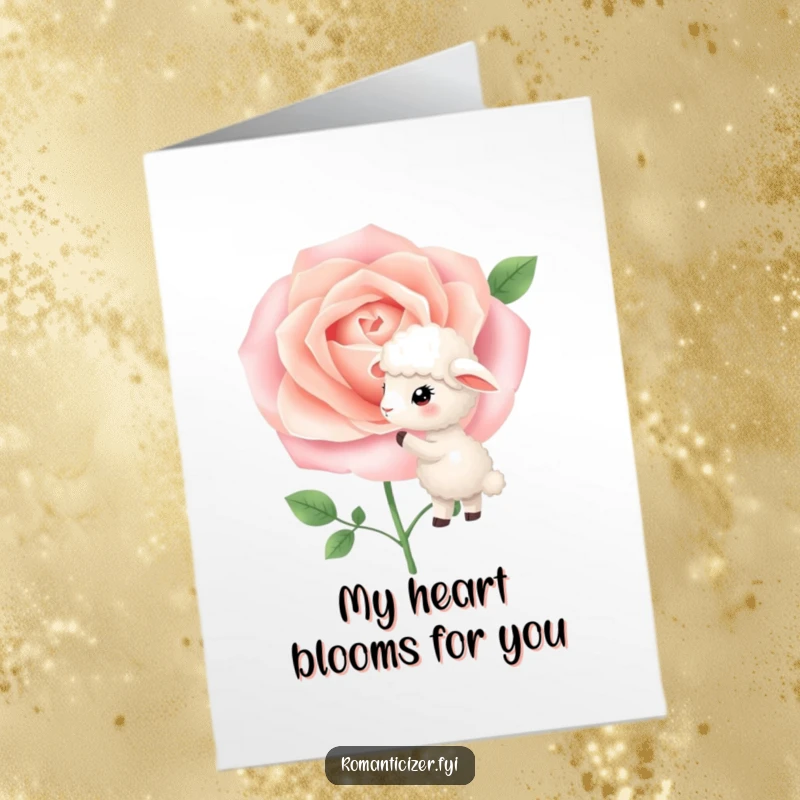 Funny Free Printable Thank You Card: A little sheep whispers secrets into a blooming rose, expressing thanks. Adorable and downloadable.