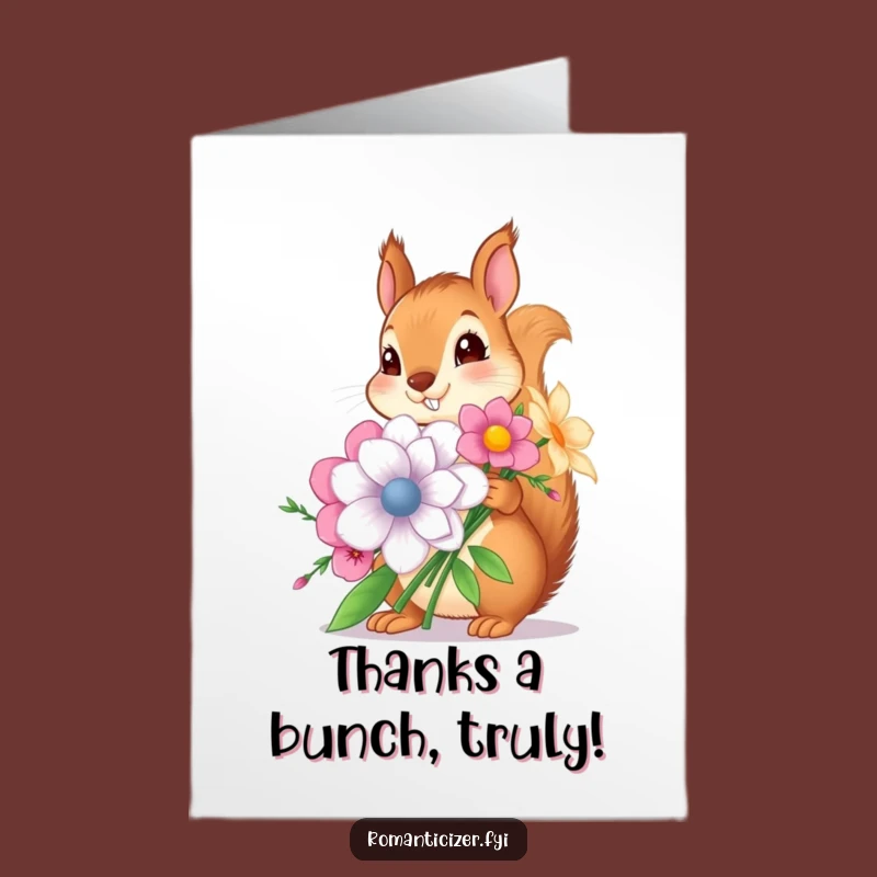 Free Printable Squirrel Thank You Card: Funny Flowers Downloadable Expressing Gratitude