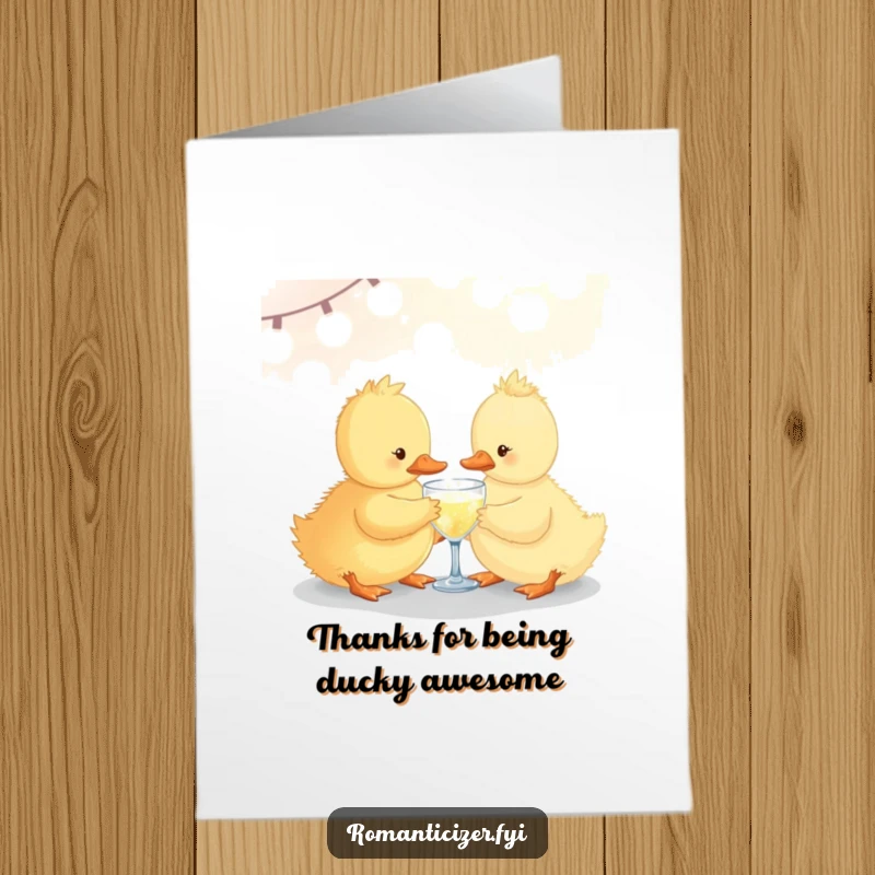 Funny Free Printable Thank You Card: A happy duckling holds a sparkling drink, toasting and saying thanks.