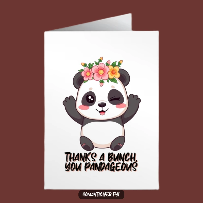 Free Printable Thank You Card: Panda Flower Crown Wink Gratitude Downloadable Gift