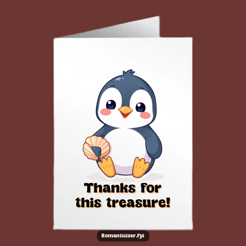 Free Printable Thank You Card: Penguin's Seashell Gift, Funny Downloadable