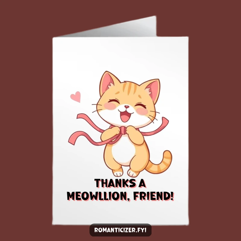 Free Printable Thank You Card: Playful Cat Ribbon, Adorable Downloadable Gratitude for Any Occasion