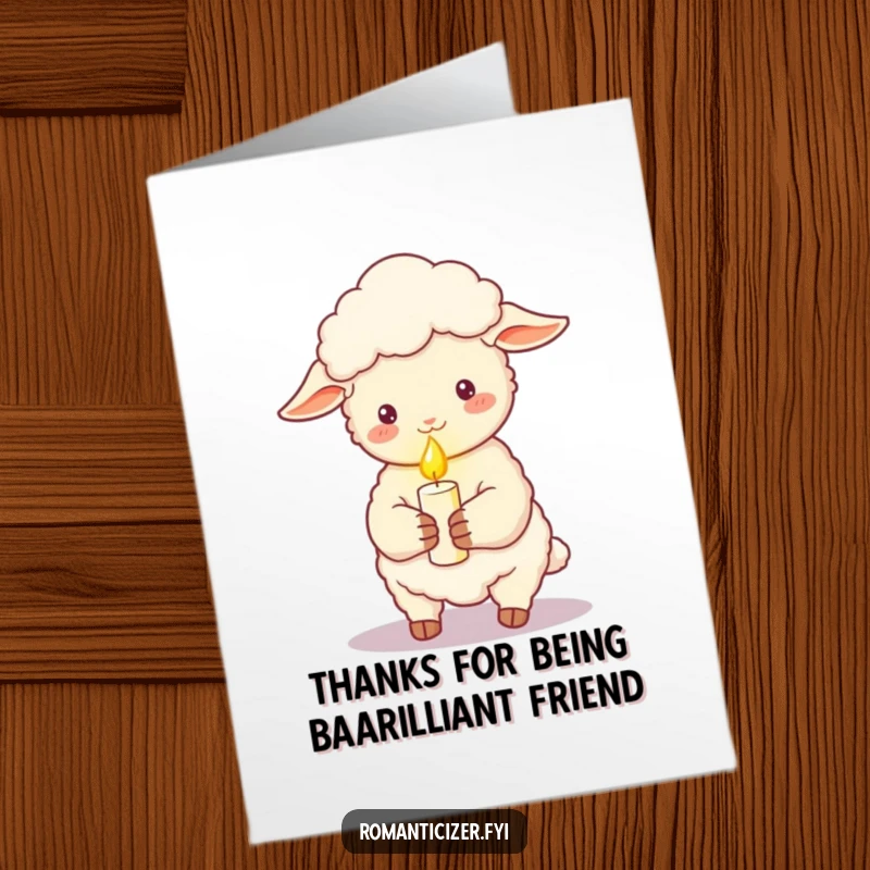 Funny Free Printable Thank You Card: A serene sheep glows warmly holding a single lit candle, thanking someone.