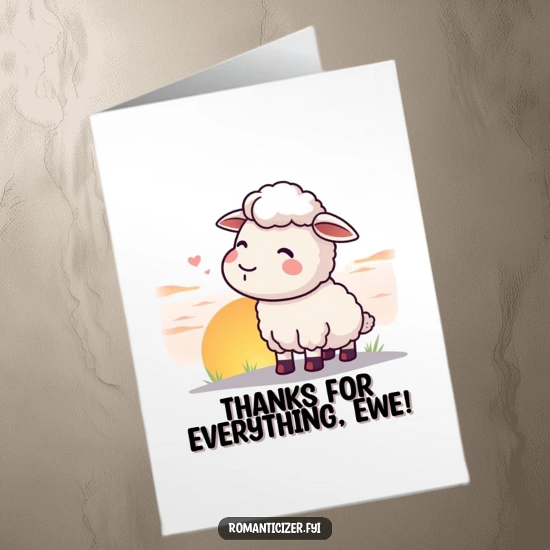 Free Printable Thank You Card: Content sheep watching a sunset, conveying deep, peaceful gratitude.