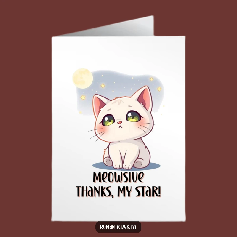 Free Printable Thank You Card: Dreamy Cat Moon Stars, Downloadable Gift