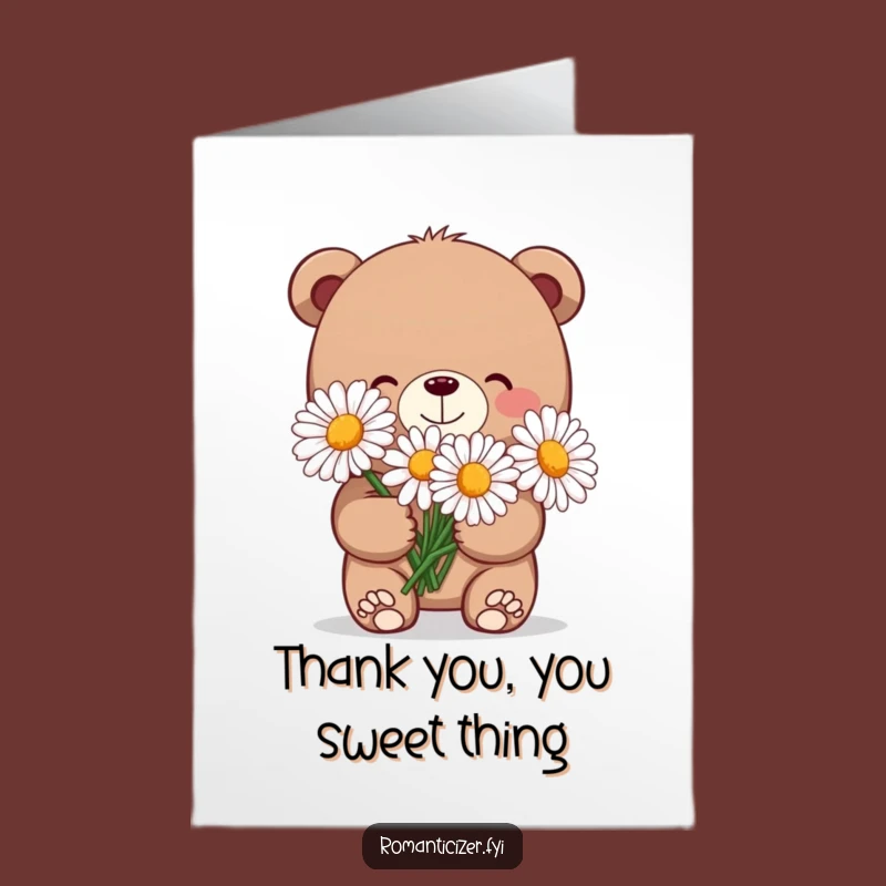 Free Printable Thank You Card: Shy Bear Daisy Gratitude Downloadable Gift
