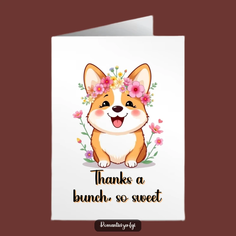 Free Printable Corgi Thank You Card: Flower Crown Downloadable Gift