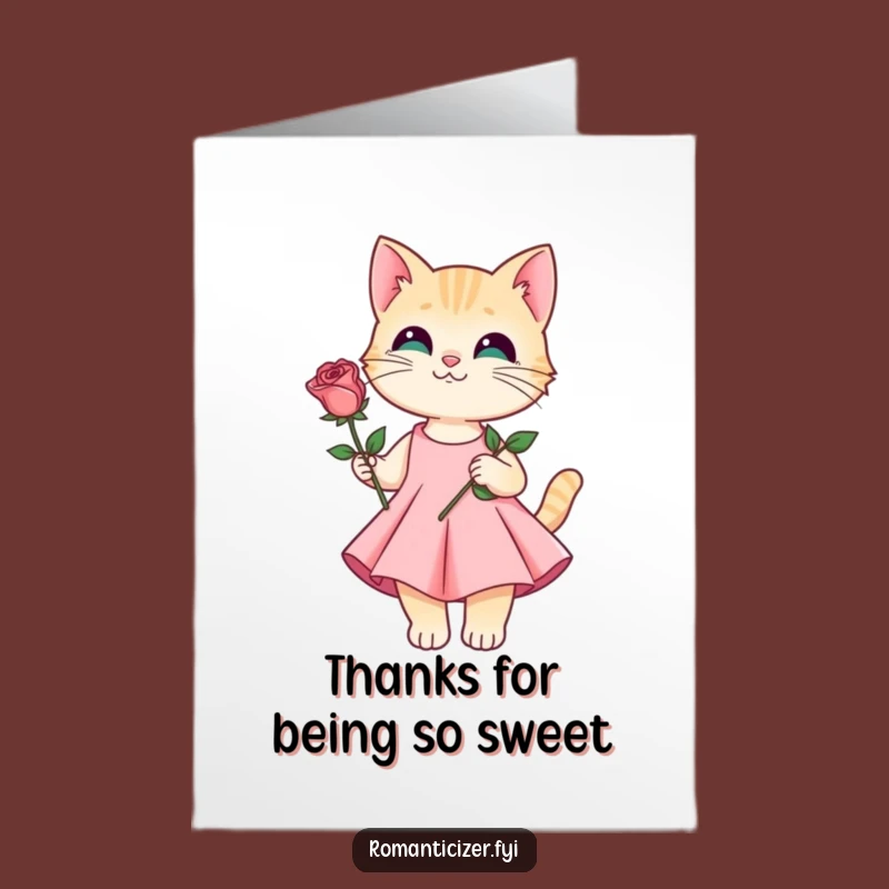 Free Printable Cat Thank You Card: Graceful Feline Rose Downloadable Gift of Thanks