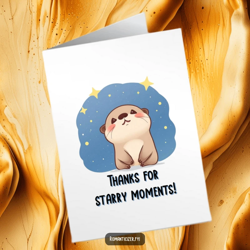 Funny Free Printable Thank You Card: An otter giggles, captivated by the beauty of a starry night sky.