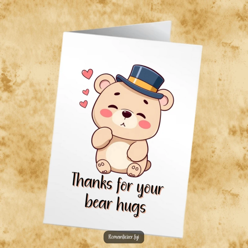 Funny Free Printable Bear Thank You Card: A bear in a formal top hat playfully blows a kiss with a wink, sending warm thanks your way.