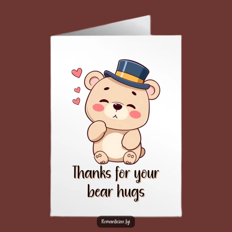 Free Printable Bear Thank You Card: Dapper Bear Kiss Downloadable Gift of Thanks