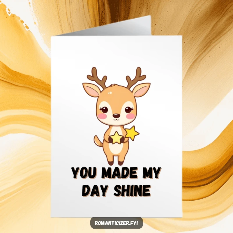 Funny Free Printable Thank You Card: A sweet deer holding hands with a tiny star, expressing gratitude with charm.