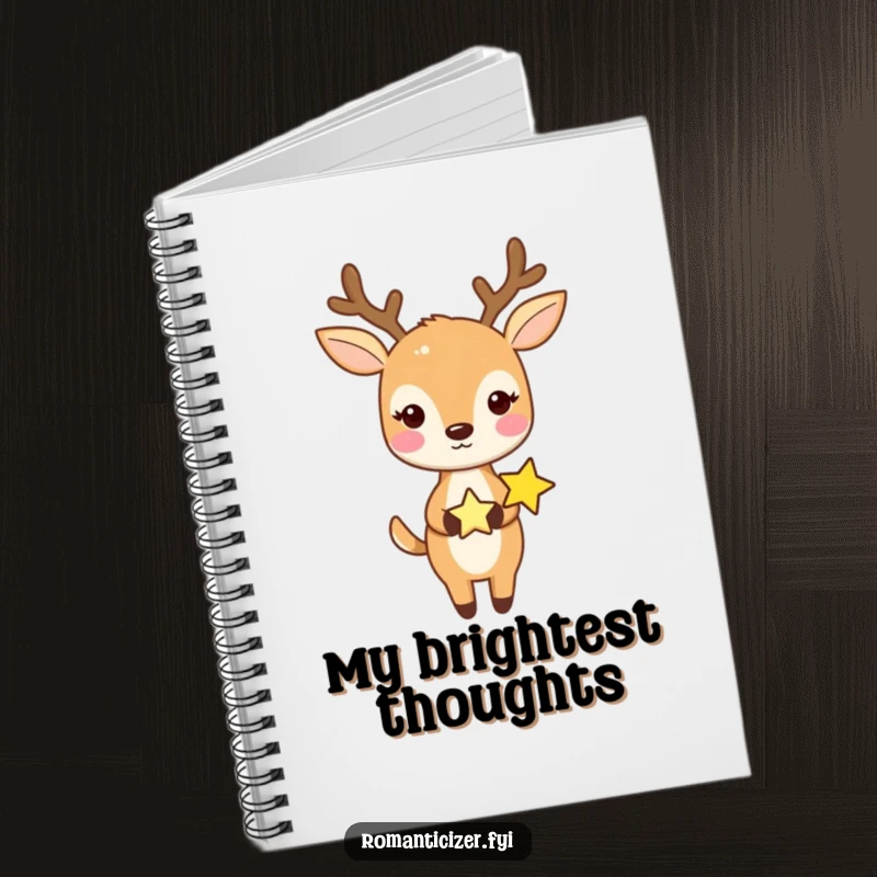 Funny notebook with a sweet deer holding hands with a tiny star, ideal for journaling magical thoughts.