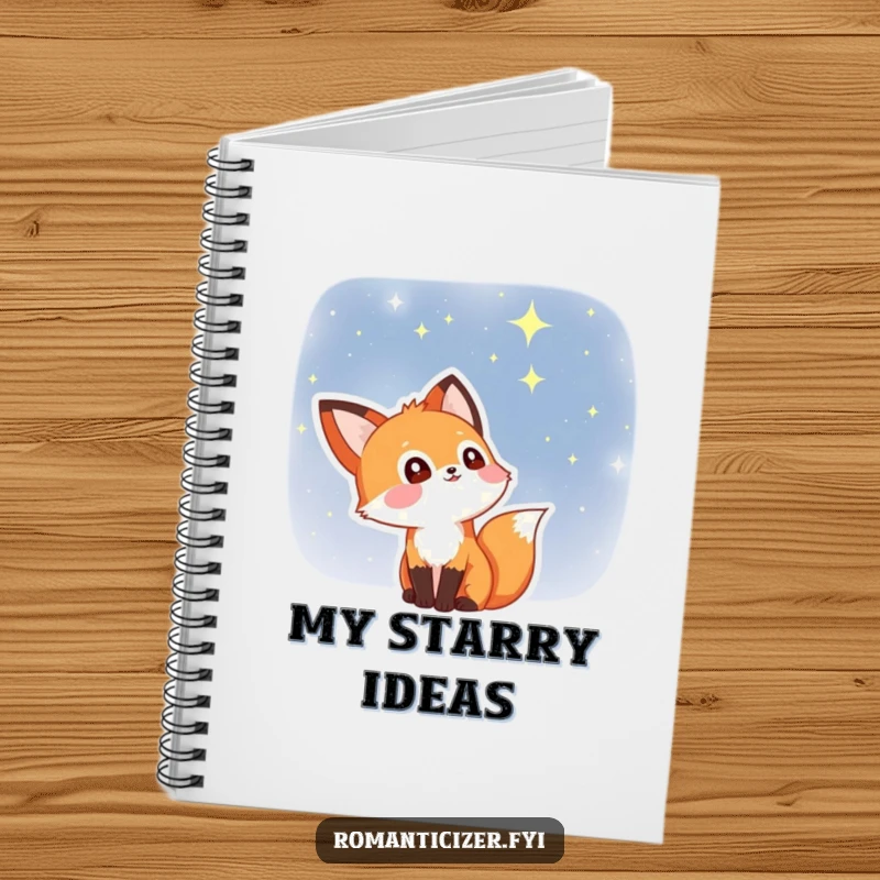 Funny fox notebook with a delighted fox looking at a starry sky, stars shining in its eyes. Perfect for journaling and creative writing.
