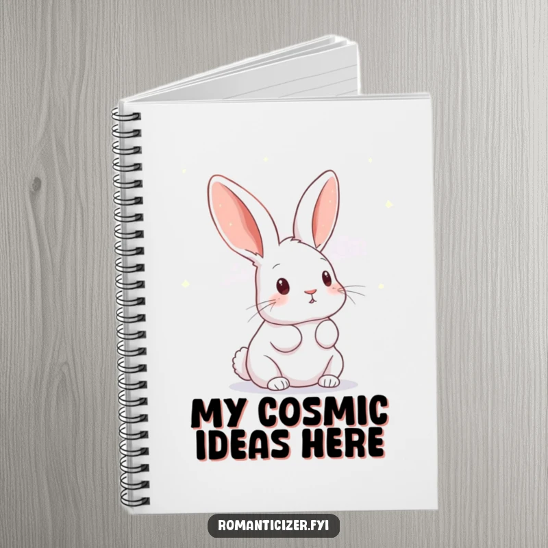 Funny rabbit notebook with a curious bunny gazing at twinkling stars, perfect for jotting down celestial ideas.