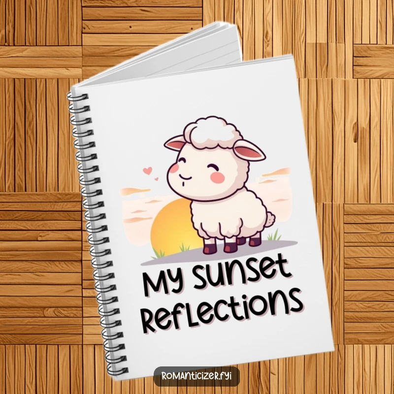 Funny sheep notebook cover showing a contented sheep watching a sunset, great for jotting funny peaceful notes.