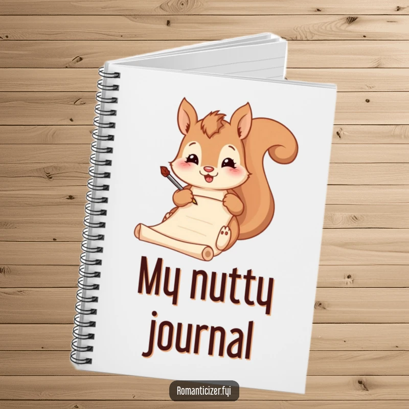 Funny notebook, a squirrel humorously writing poetry with a quill, designed for jotting down creative ideas and witty verses.