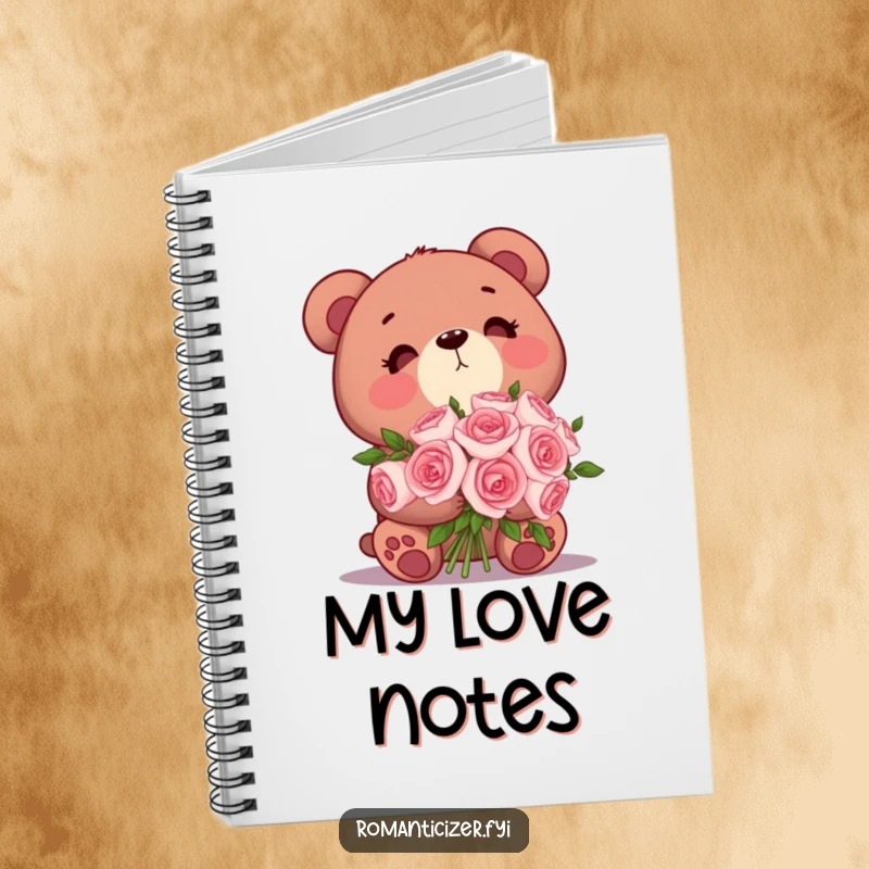 Funny Bear Notebook: A cute bear holding roses looks dreamily upwards, inspiring romantic notes and loving thoughts.