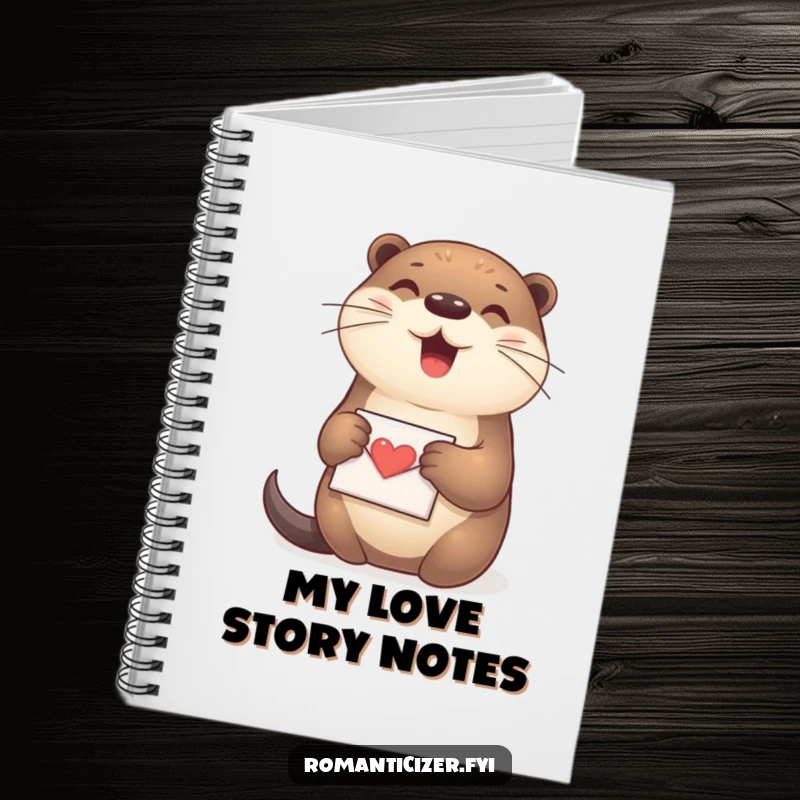 Funny Otter Notebook depicting a happy otter holding a small love letter, inspiring sweet thoughts and notes.