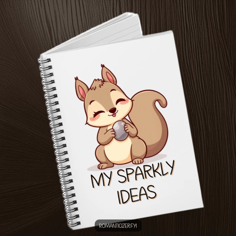 Funny notebook featuring a mischievous squirrel winking and holding a shiny pebble, ideal for capturing ideas and planning.