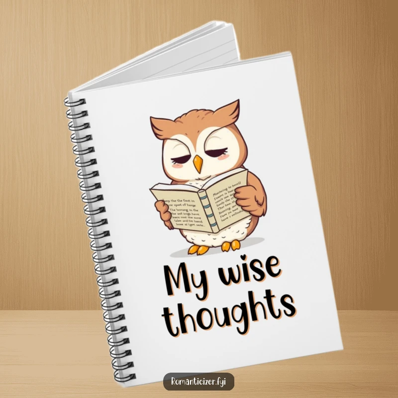 Funny owl notebook with a whimsical owl reading sonnets aloud, perfect for capturing creative and literary ideas.