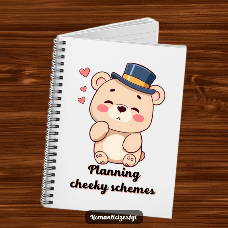 Funny notebook featuring a bear in a top hat blowing a kiss with a playful wink, ideal for notes.