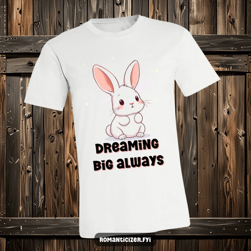 Funny rabbit t-shirt with a curious bunny looking up at a sky full of small, twinkling stars, symbolizing wonder.