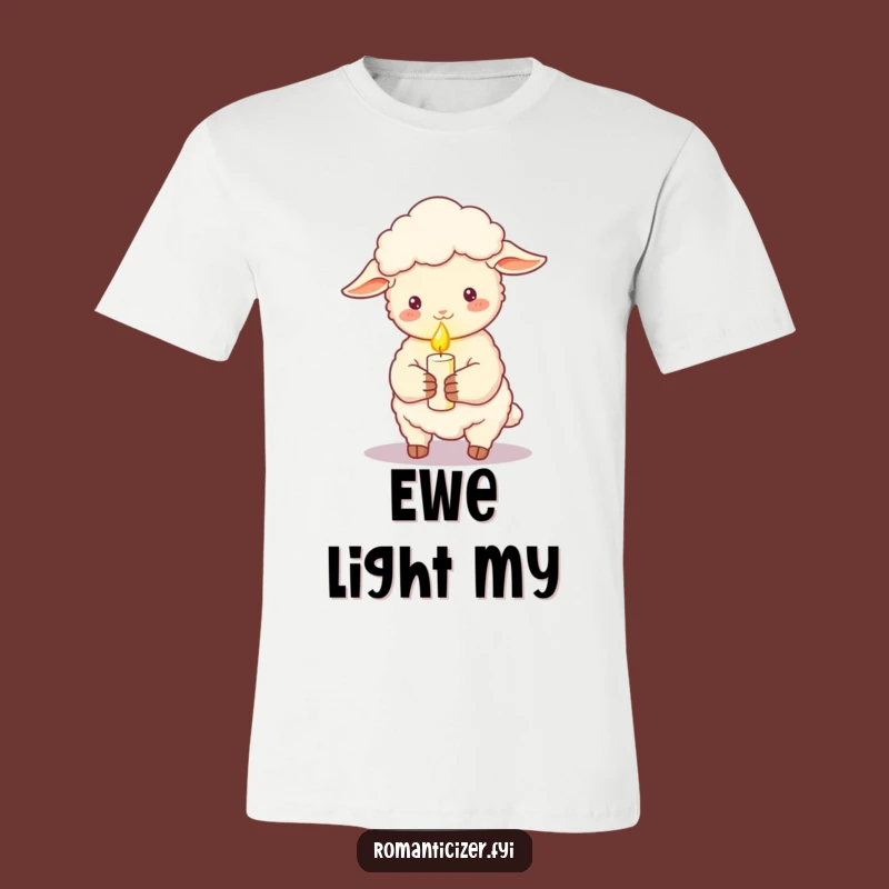 Funny Romantic Sheep Candle T-Shirt - Soft Glow Tee for Whimsical Souls