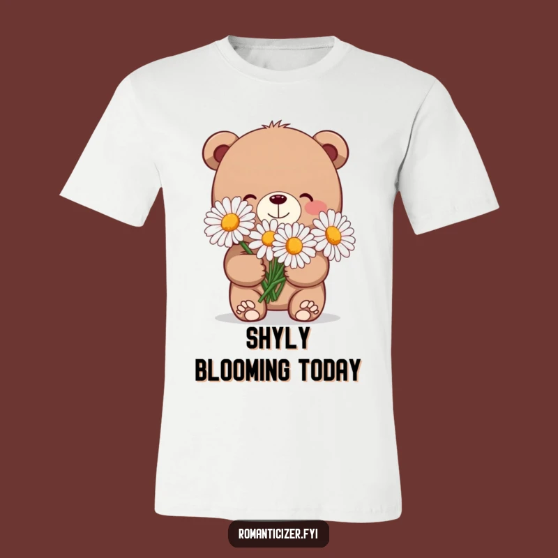 Funny Bear Daisy T-Shirt: Shy Bear Flower Tee, Adorable & Humorous Gift