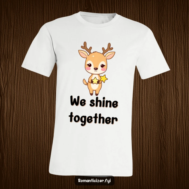 Funny t-shirt featuring a sweet deer holding hands with a tiny bright star, symbolizing friendship and magic.