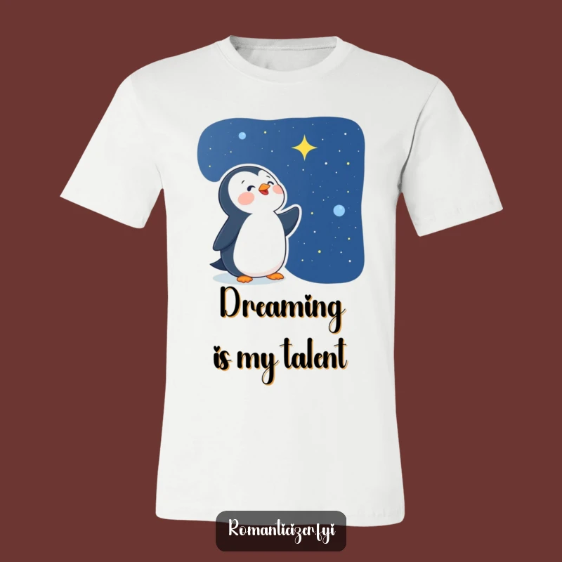 Funny Delighted Penguin Star Gazer T-Shirt - Wear Your Cosmic Dreams