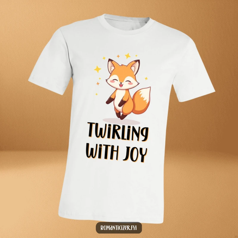 Funny Fox T-Shirt: A cheerful fox twirls elegantly amidst a dazzling halo of stars, exuding joy and whimsical charm.