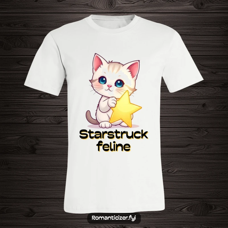 Funny kitten star t-shirt featuring a kitten dramatically posing with a single, glowing star. Cute and humorous apparel.