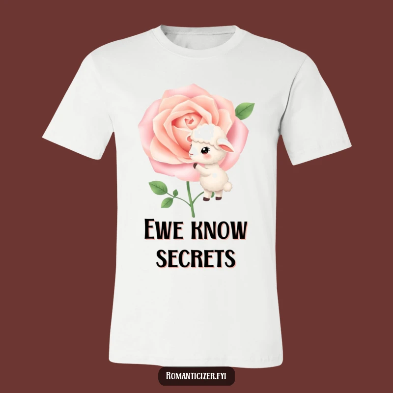 Funny Sheep Whispers T-Shirt: Blooming Rose Secrets, Cute & Humorous Tee