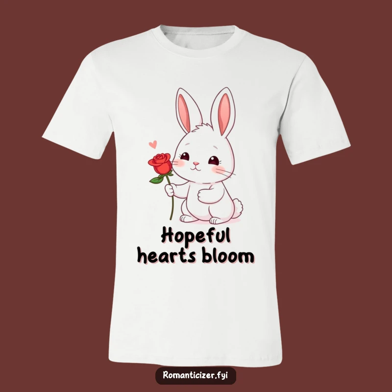 Funny Shy Rabbit Rose T-Shirt: Hopeful Romantic Tee, Perfect Sweet Gift!