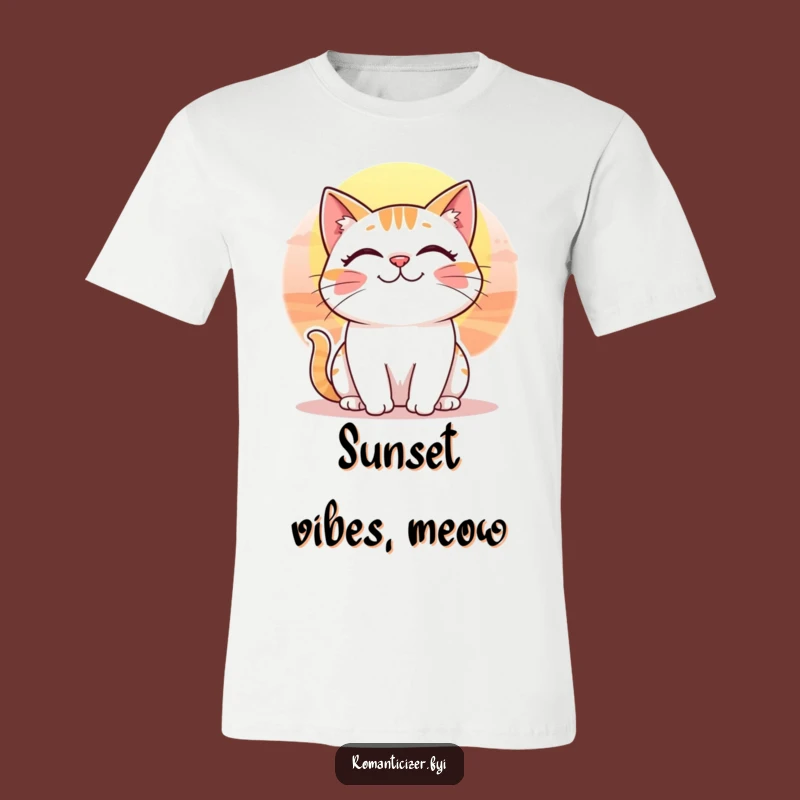 Funny Whimsical Cat Sunset T-Shirt - Cheerful & Comfy Gift for Cat Fans