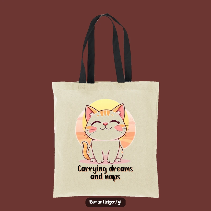 Funny Whimsical Cat Sunset Tote Bag - Cheerful & Practical Gift for Cat Fans