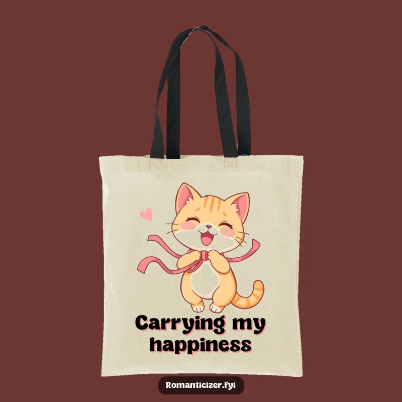 Funny Cat Ribbon Twirl Tote Bag: Carry Your Playful Spirit Everywhere