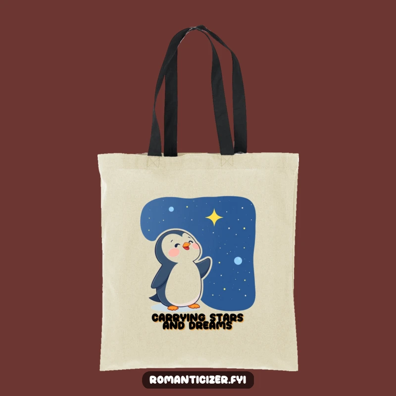 Funny Delighted Penguin Star Gazer Tote Bag - Carry Your Dreams with You