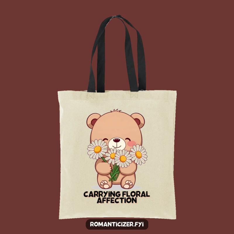 Funny Bear Daisy Tote Bag: Shy Bear Charm, Humorous Floral Carry-All Gift