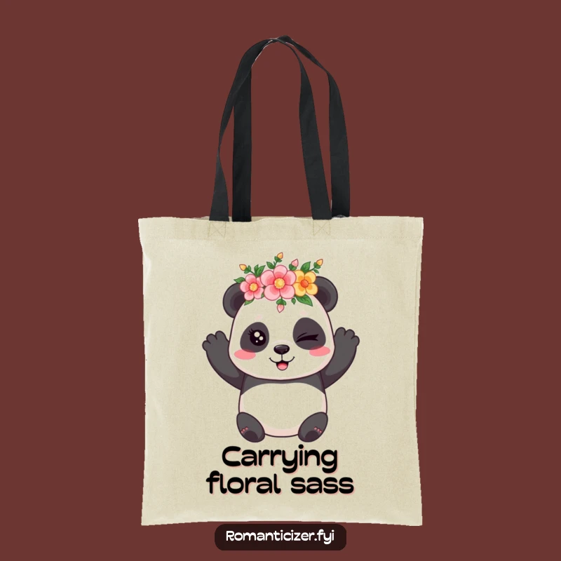 Funny Panda Flower Tote Bag: Coy Panda Charm, Humorous Floral Carry-All Gift