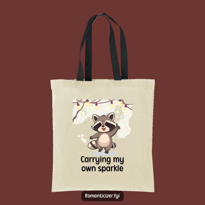 Funny Raccoon Tote Bag: Carry Your World Under Fairy Lights in Style